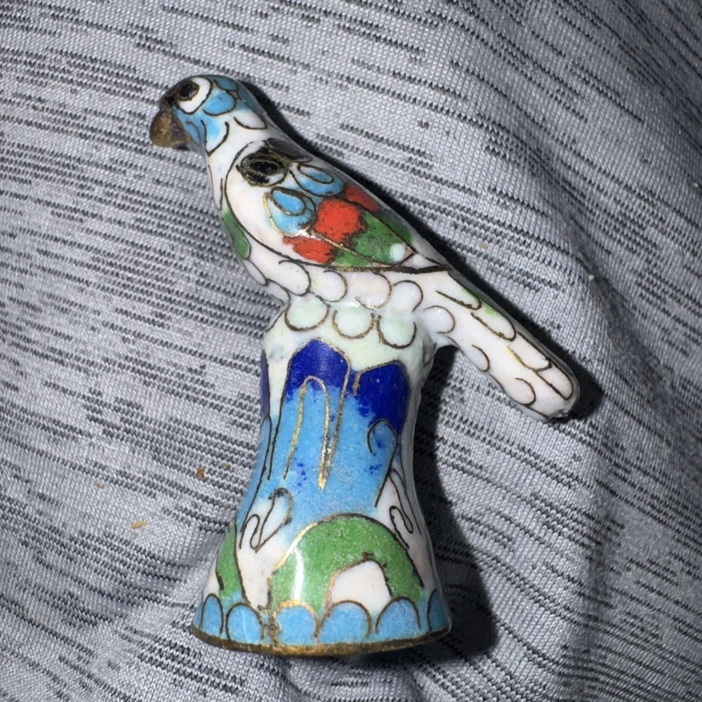 Vintage Oriental Cloisonné Parrot Bird Enamel‎ Sewing Thimble
